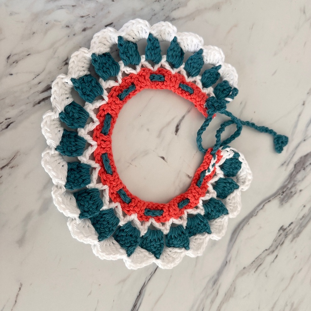 NEW Handmade Crochet Collar with Teal and Coral Accents